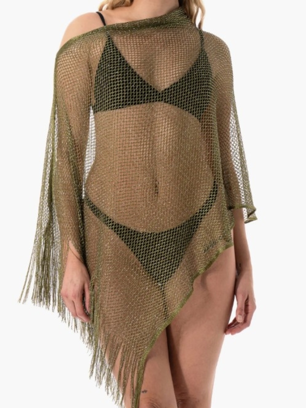 NWT Nicole Miller Gold Mesh Fringe Swim Cover-Up
